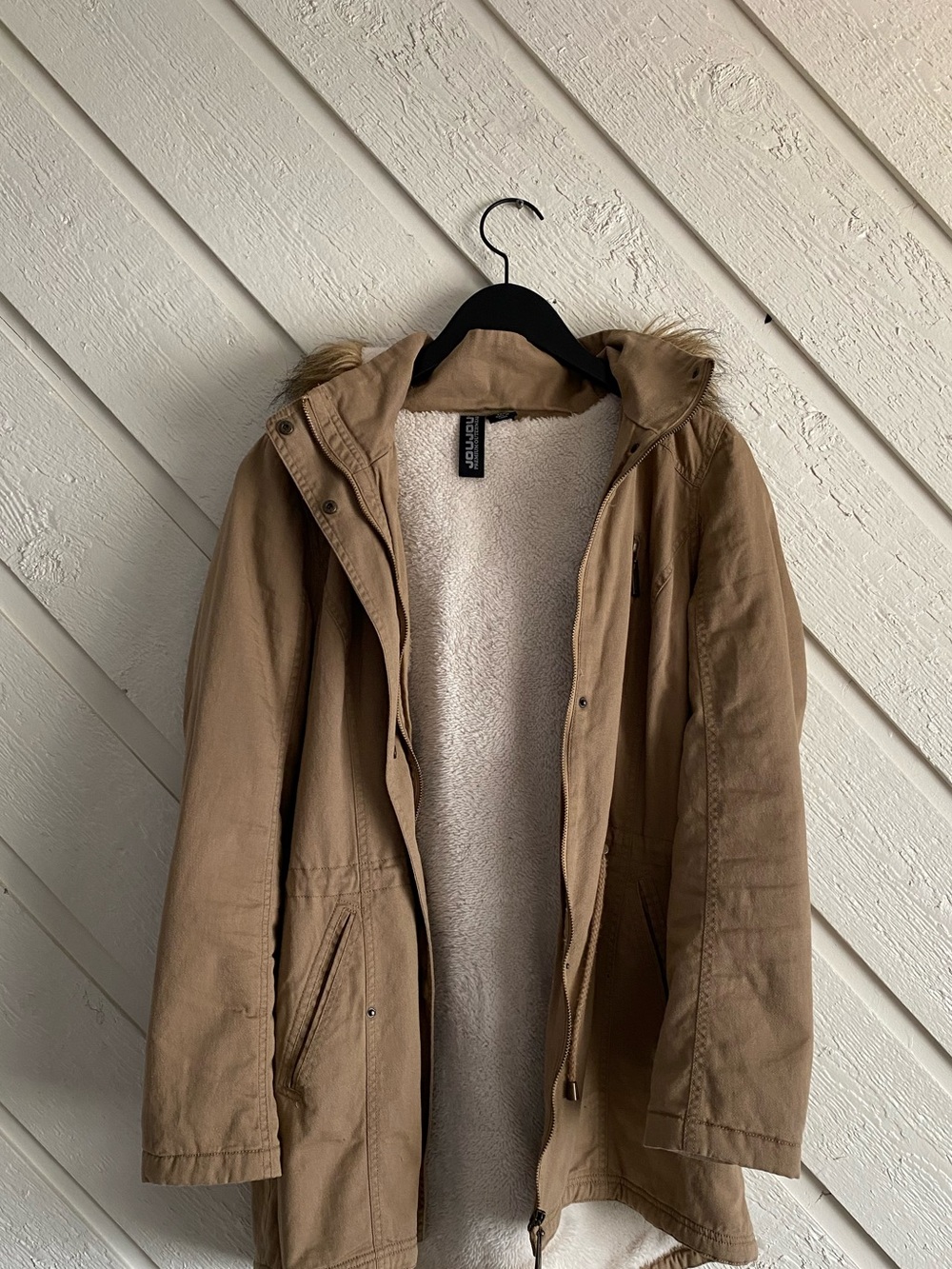 Long Tan Coat with Fur Inside